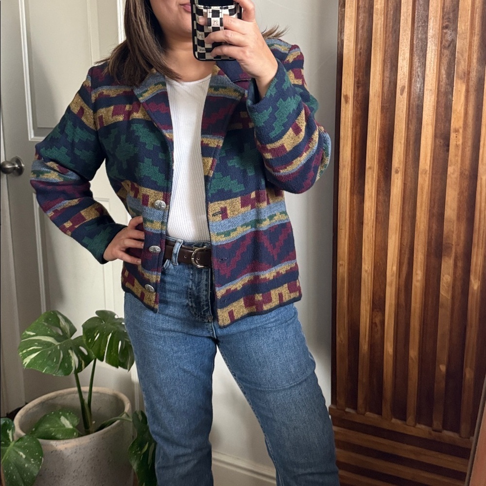 Vintage Willow Ridge Southwestern Wool Blend Metal Button Front Jacket. 12P - Picture 5 of 13